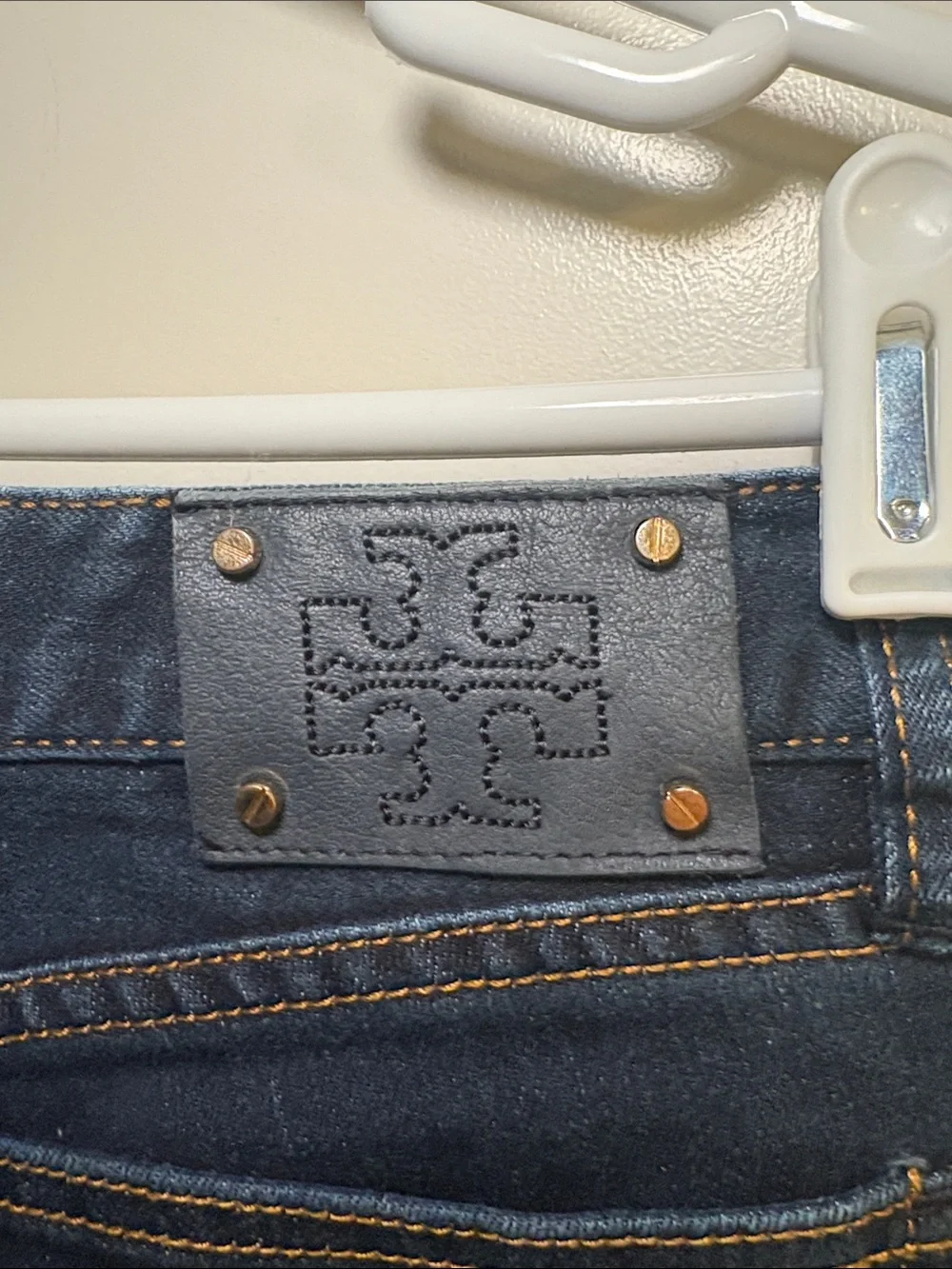 Tory Burch Navy Straight-Leg Jeans with Gold Hardware